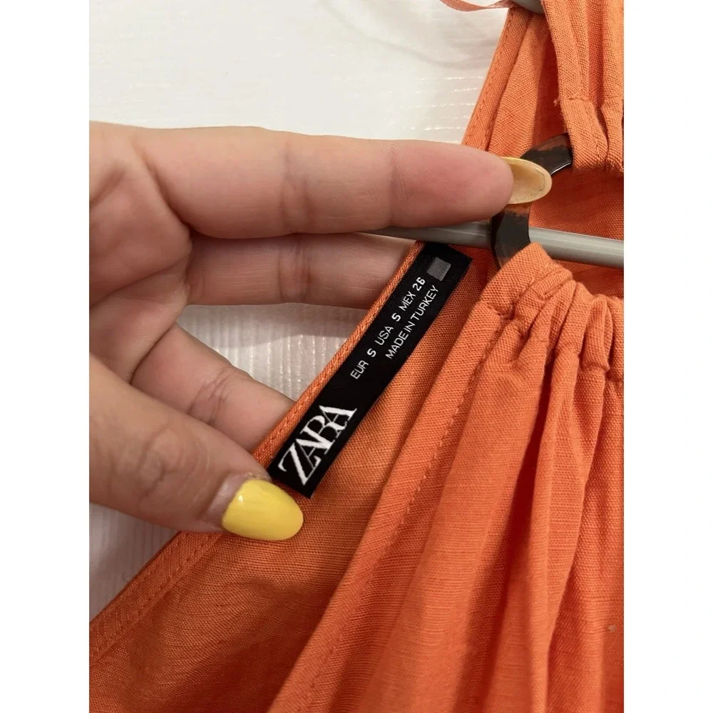 ZARA Orange Wrap Romper Ring Strap V Neck Tie Side Summer Vacation Resort Size S